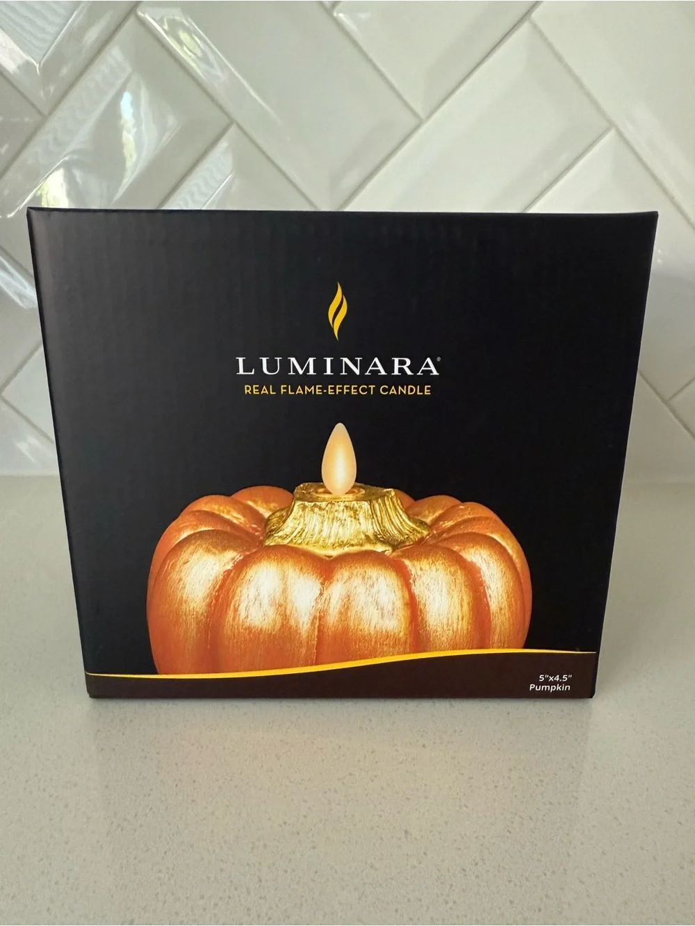 Luminara Pumpkin Flameless Candle Set of 2 Green & Autumn Maple NIB